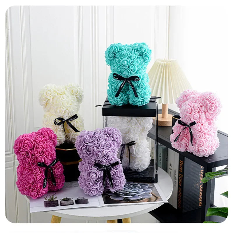 1pc Rose Bear Artificial Foam Flowers Bear Romantic Creative Gifts For Valentines Day Anniversary Wedding Birthday with Box