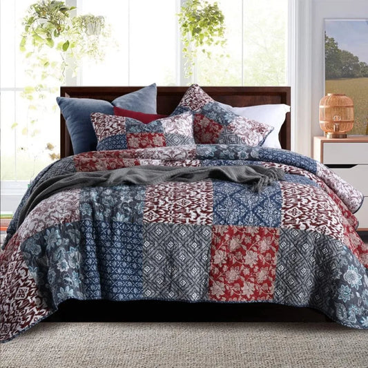Cotton Polyester Comforter Set With Two Pillow Shams Patchwork