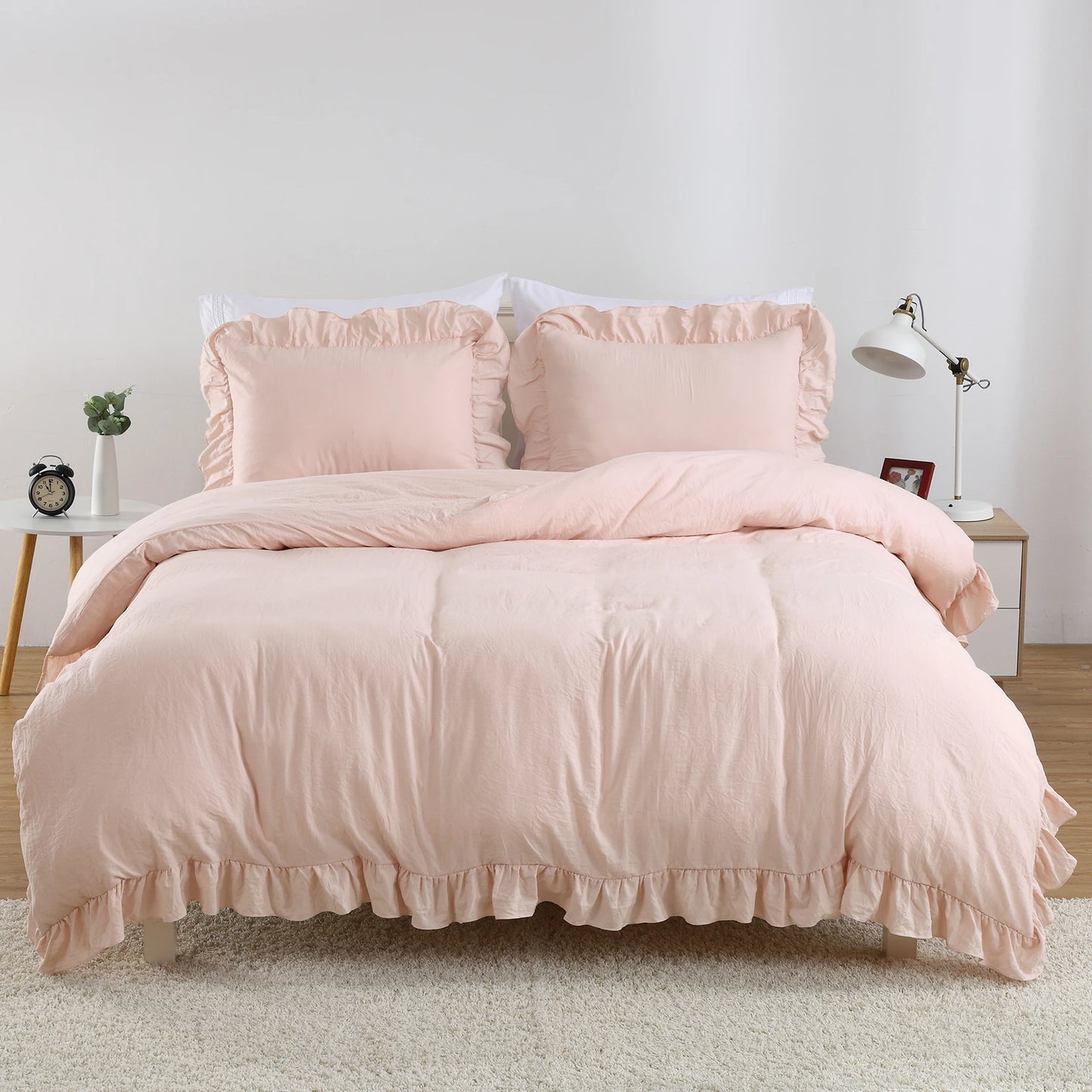 Lotus Leaf Edge Duvet Cover Set Microfiber Polyester Bedding