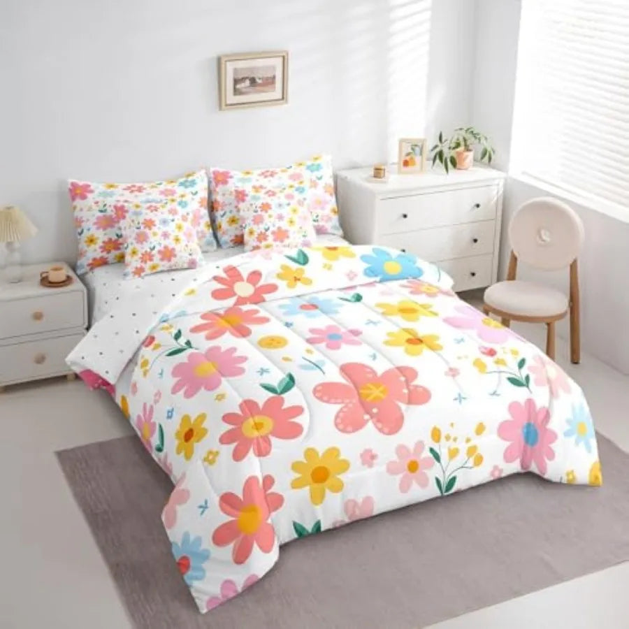 Cute Flower Bedding Set Duvet Cover 4 Piece For Girls
