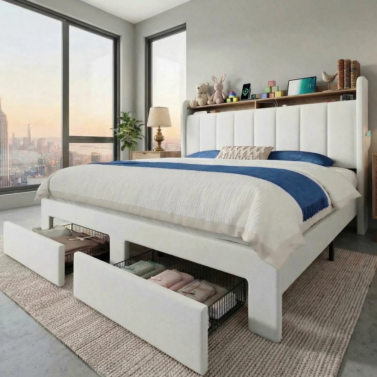 HOOMIC Bed Frame With Storage Drawers and LED Charging Station