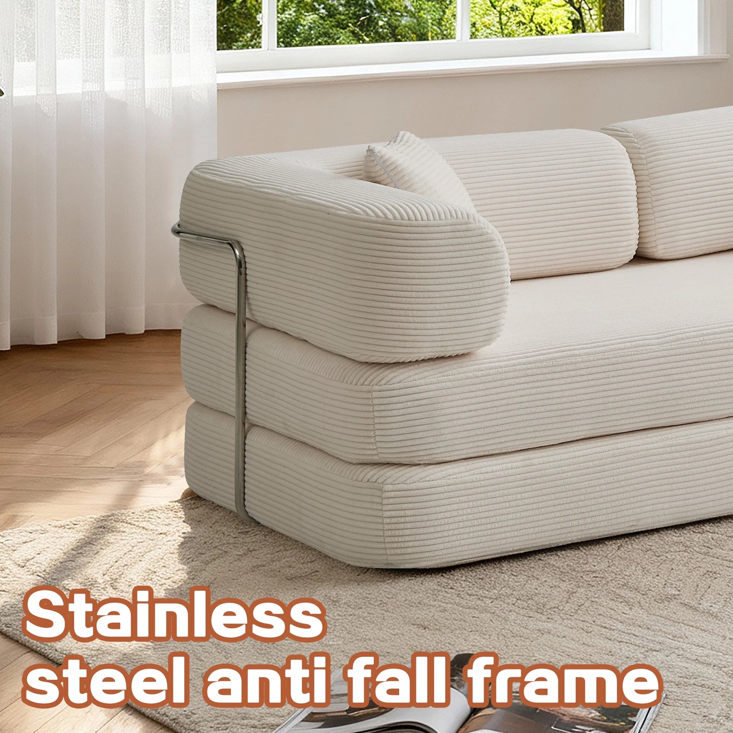 Futon Sofa Bed Foldable Convertible With L Shaped Armrests