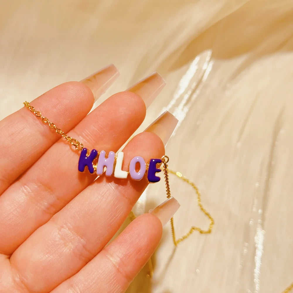 Duoying Custom Letter Necklace Personalized Name Enamel Pendant