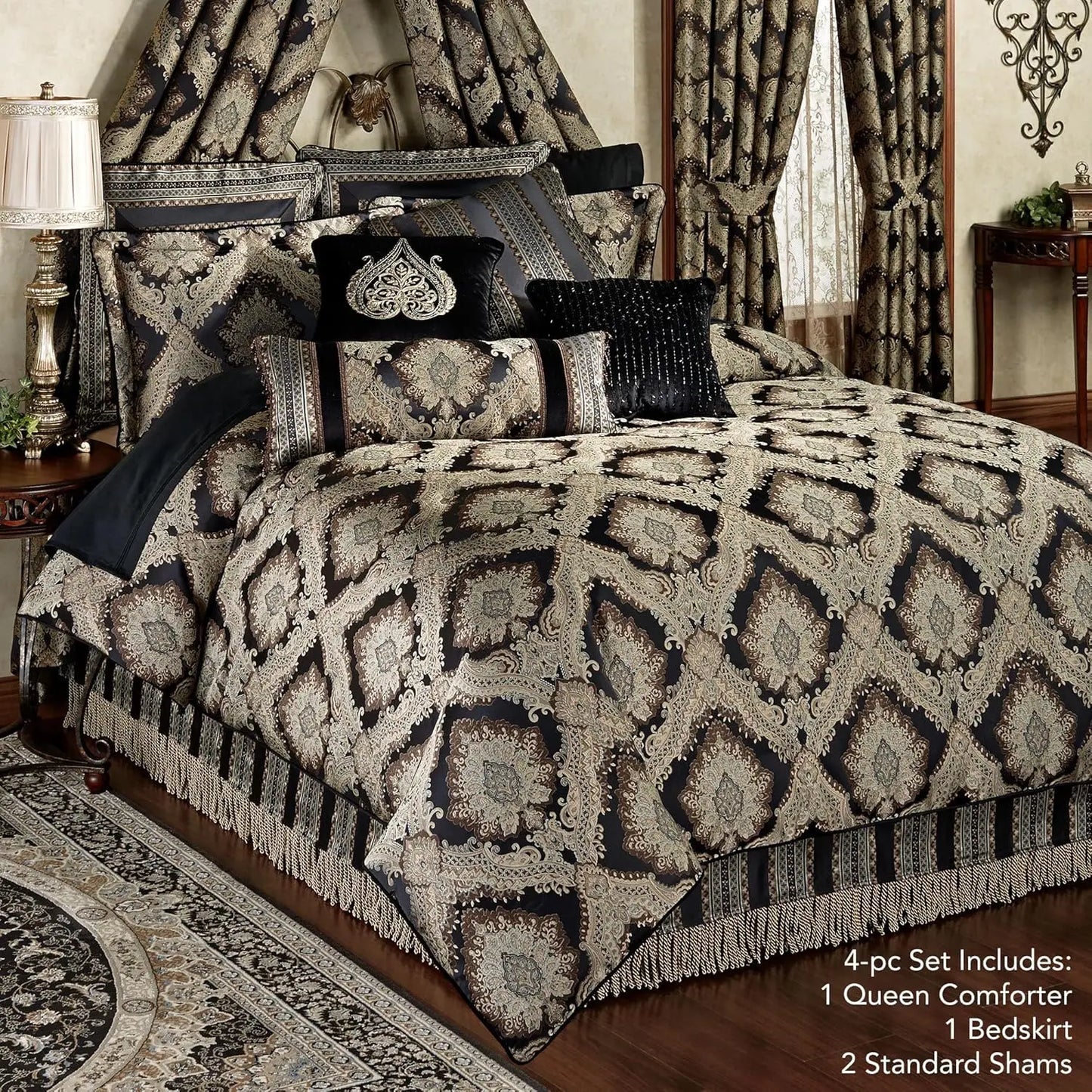 Damask Medallion Luxury Bedding Set 4 Piece Comforter