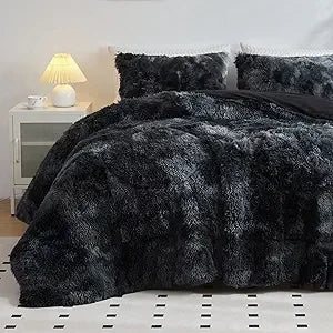 Faux Fur Plush Comforter Set Fluffy Shaggy Bedding 3 Piece