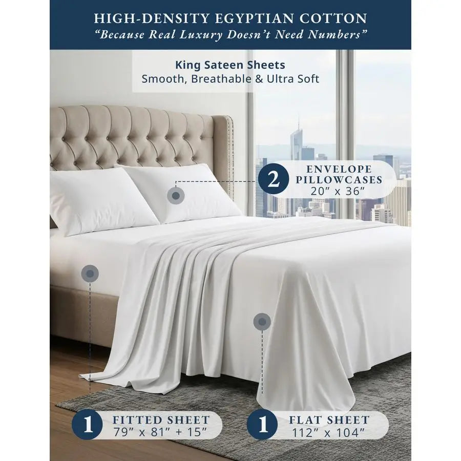Egyptian Cotton Sheets Set Silky Sateen Weave