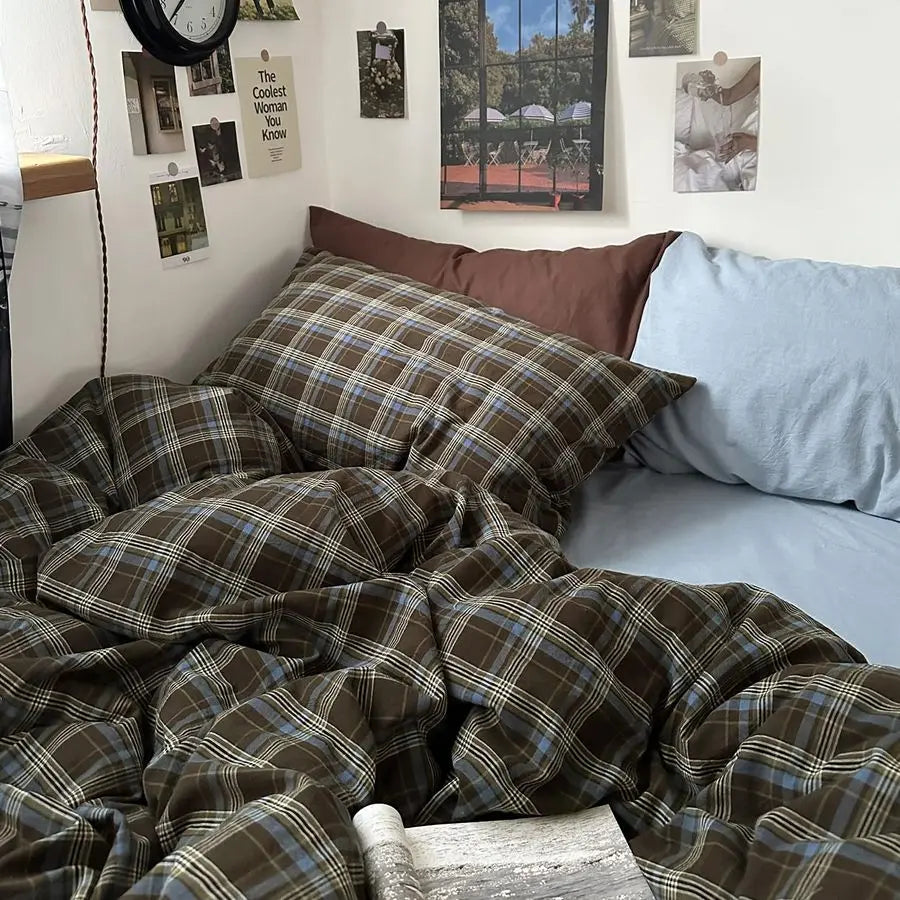 Buffalo Plaid Duvet Cover Set Washed Cotton Bedding