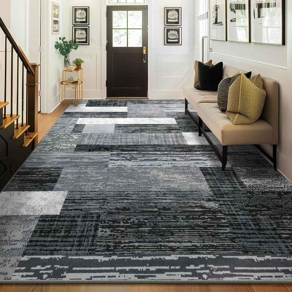 Modern Geometric Patchwork Area Rug Polypropylene Machine Made Indoor Floor
