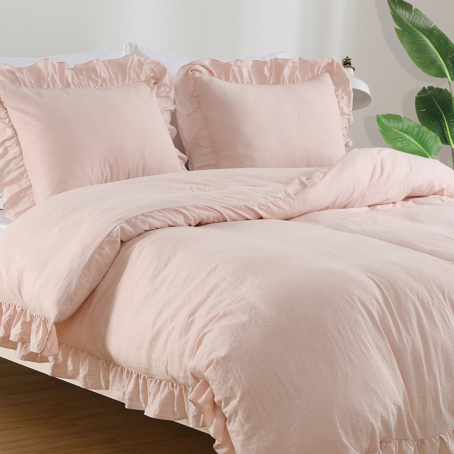 Lotus Leaf Edge Duvet Cover Set Microfiber Polyester Bedding
