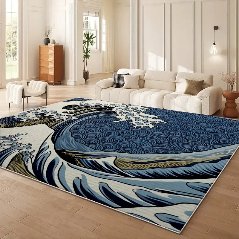 VIKAMA Japanese Cherry Blossom Wave Sofa Carpet Non Slip Mat