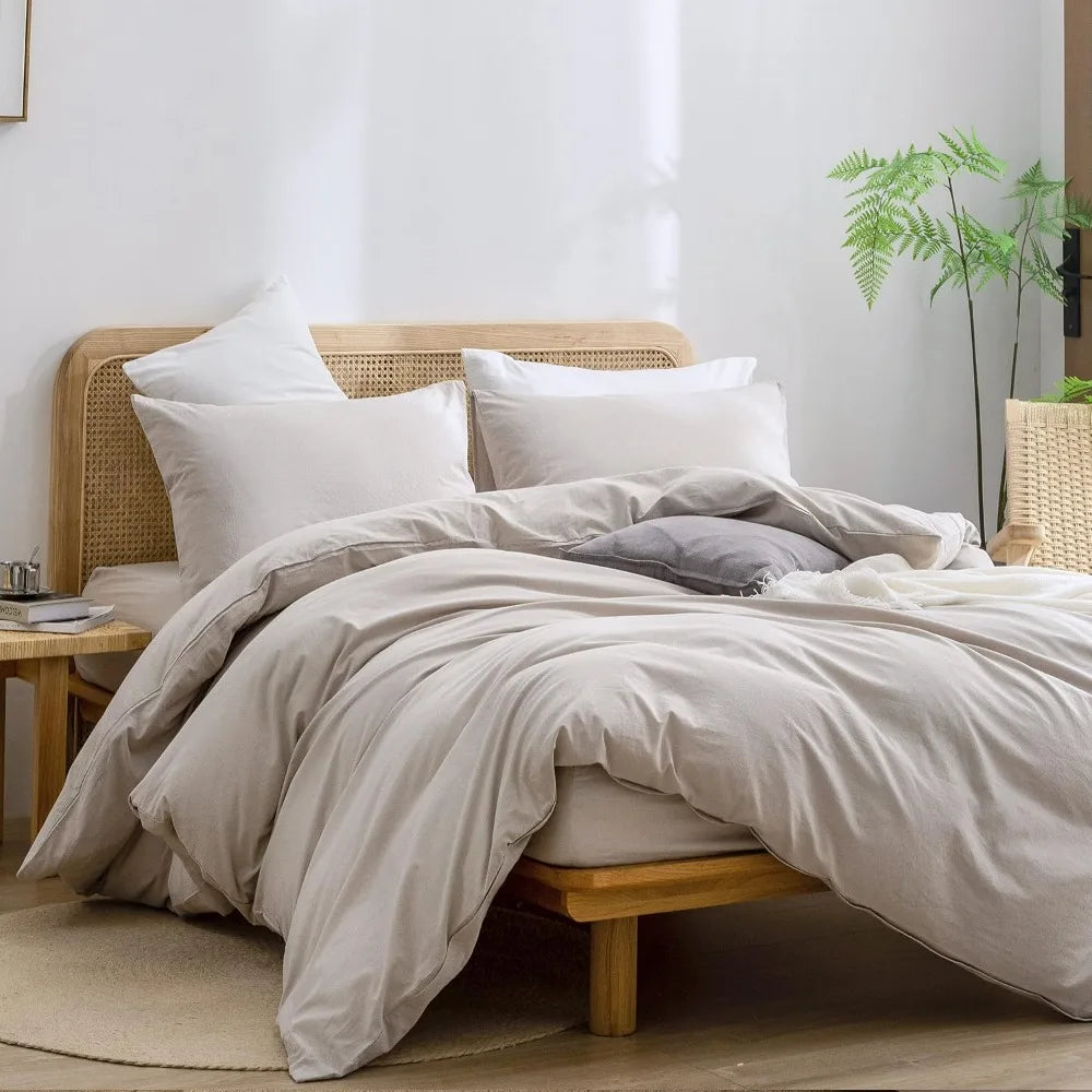 Premium Cotton Linen Duvet Cover Set 3 Piece Bedding