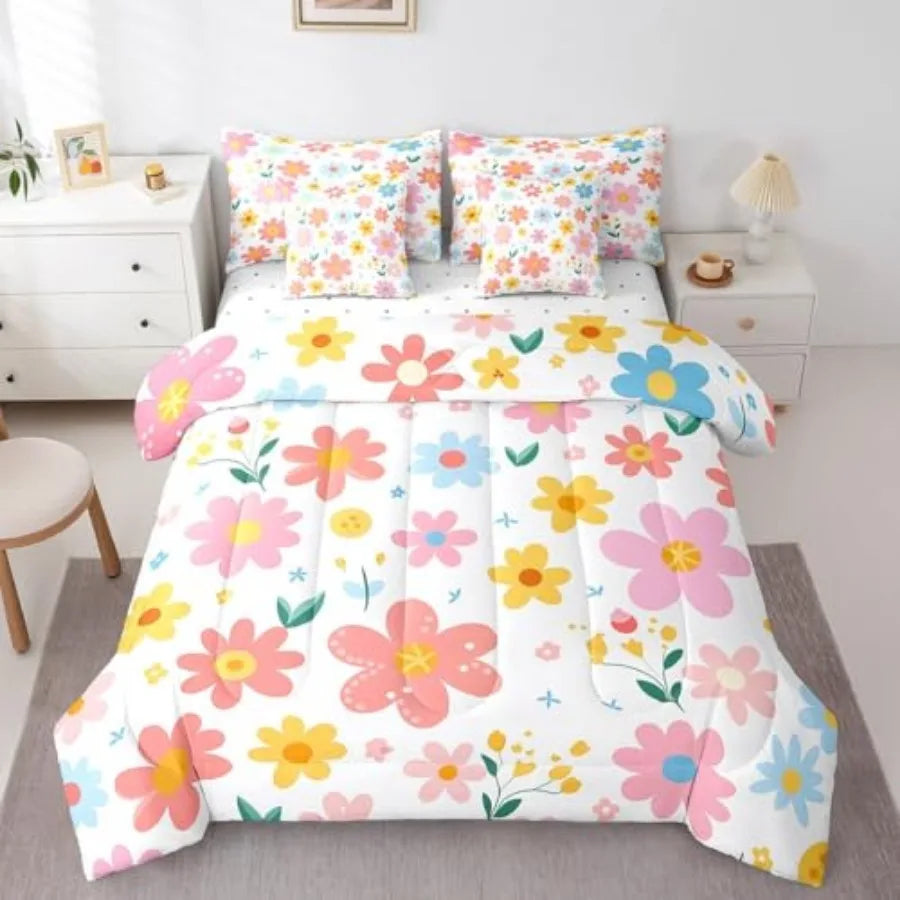 Cute Flower Bedding Set Duvet Cover 4 Piece For Girls