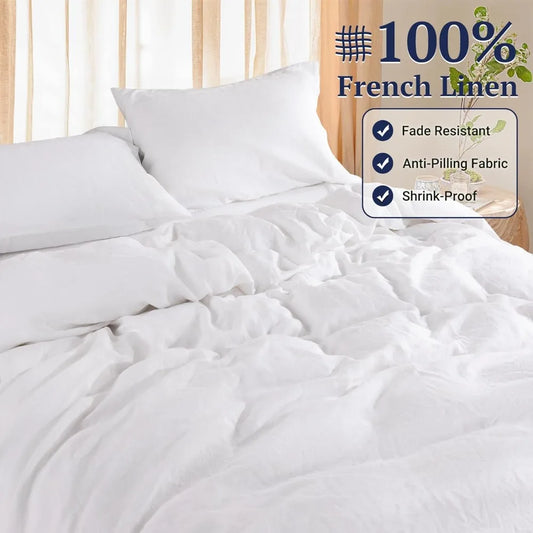 100 Percent Linen Duvet Cover Set With Zipper Corner Ties