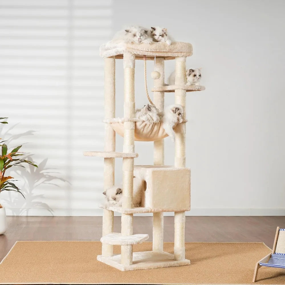 Heybly Heavy Duty Indoor Cat Tree With Plush Top And Multi Level Condo
