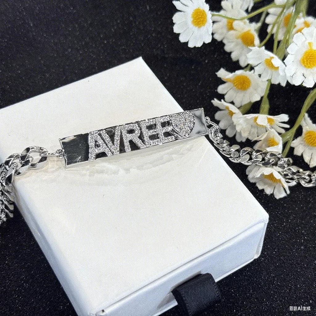DUOYING Custom 9mm Zircon Letter Bracelet With Cuban Chain