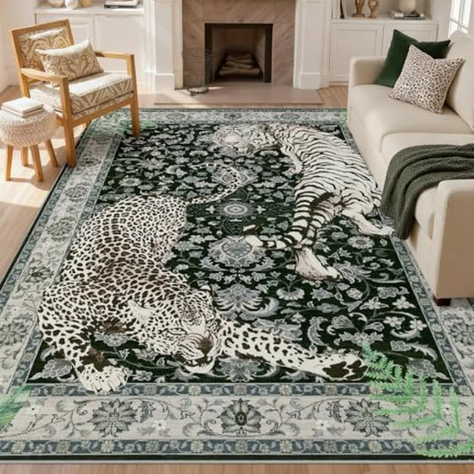 Washable Tiger Print Area Rug For Living Room And Bedroom