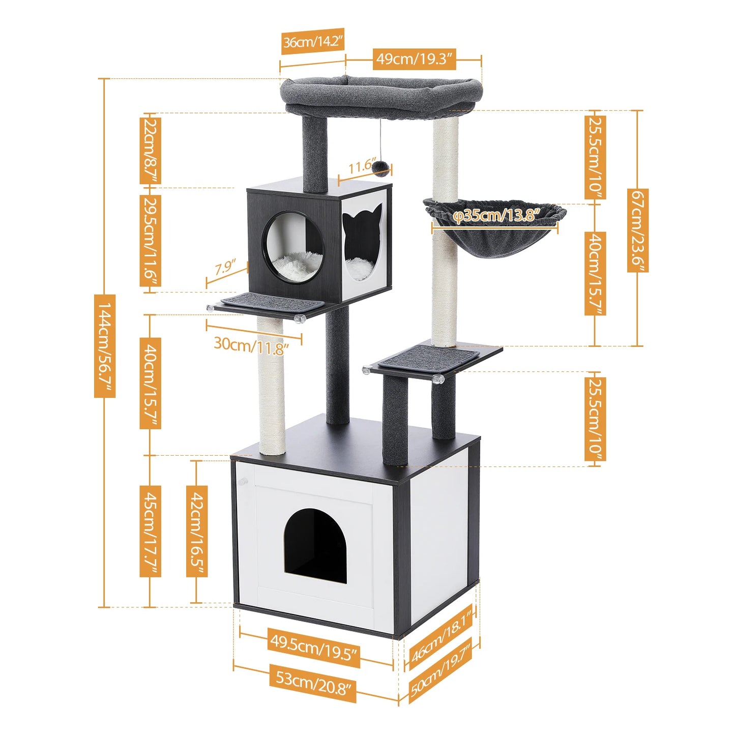 Multi-Level Cat Tree Indoor Wood Tower With Scratching Posts