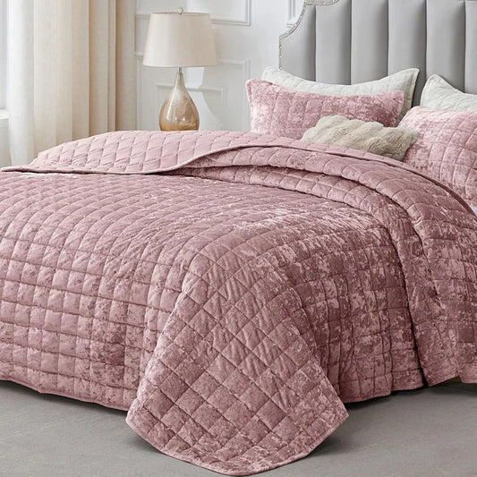 Velvet Quilt Bedding Set 3 Piece Comforter Soft Cozy Premium