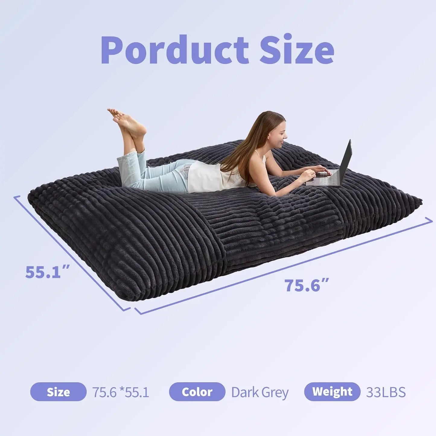 Three In 1 Beanbag Chair With Machine Washable Cover