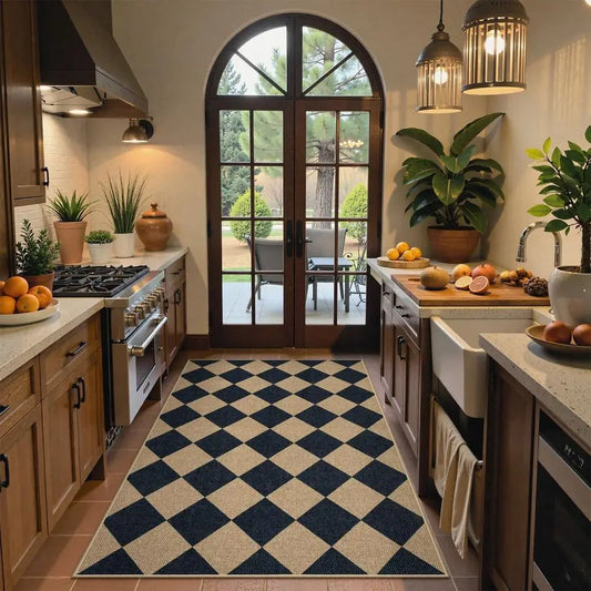 Checkered Jute Outdoor Rug For Patio And Entryway Washable