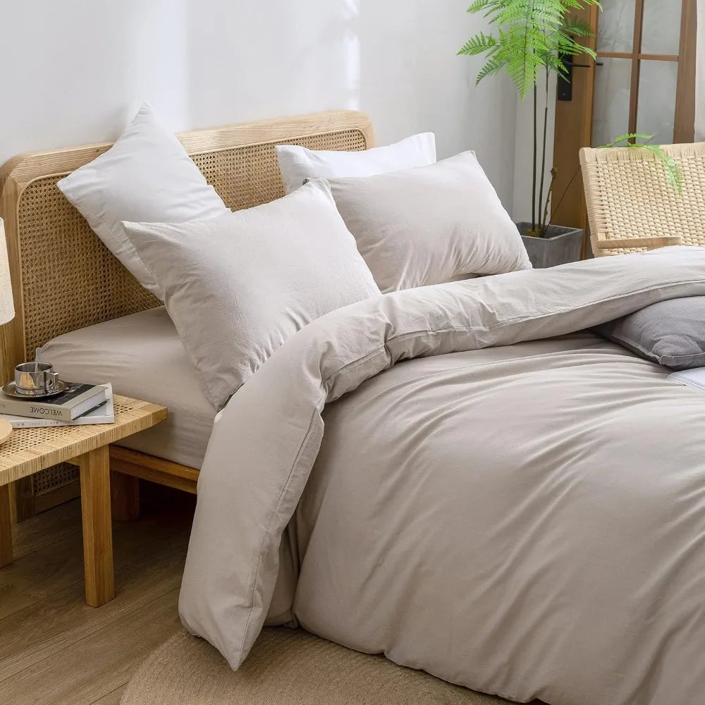 Premium Cotton Linen Duvet Cover Set 3 Piece Bedding