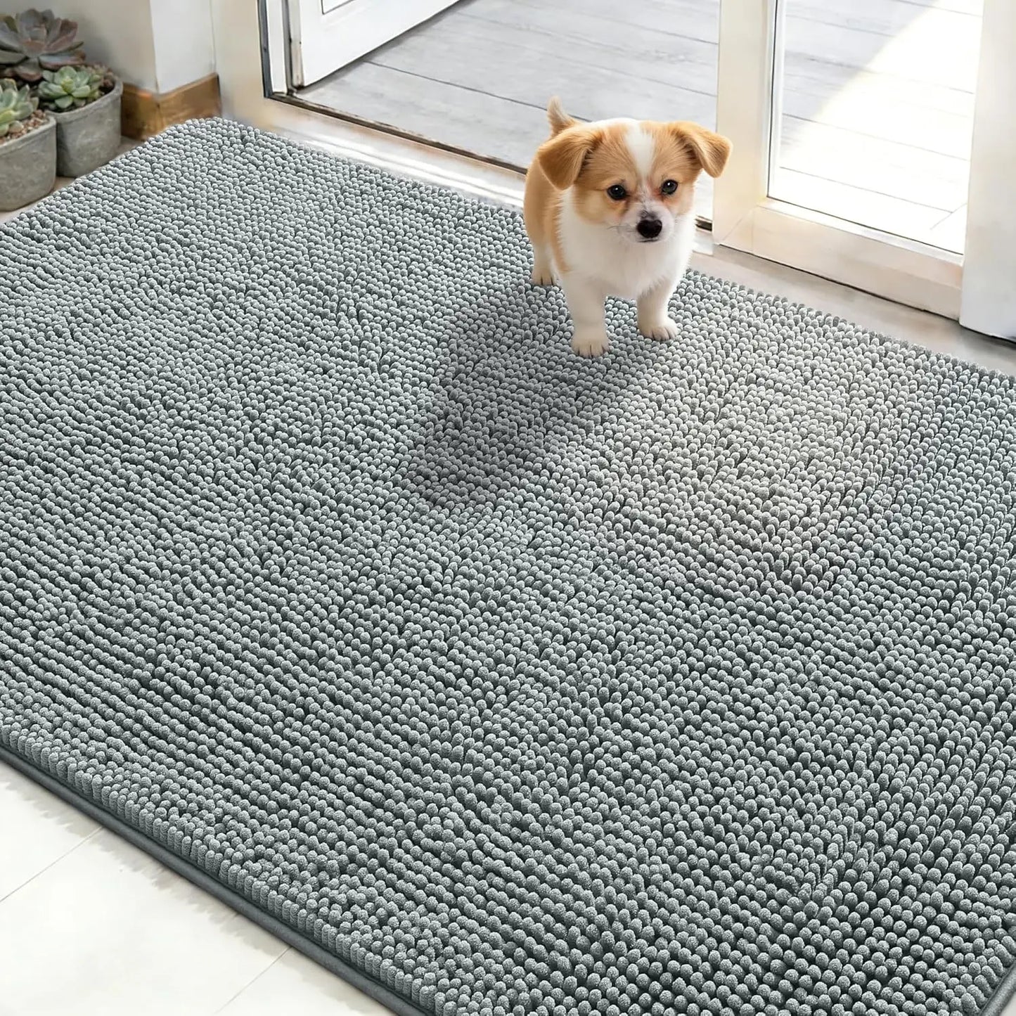 Chenille Dog Door Mat Absorbs Moisture Dirt Washable Non Slip