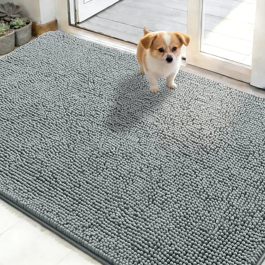 Chenille Dog Door Mat Absorbs Moisture Dirt Washable Non Slip