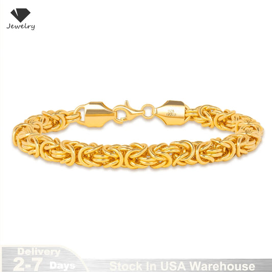 18K Gold Plated 8 Inches Braided Bracelet for Women Men 925 Sterling Silver Fashion Charm Couple Gift Jewelry Accessories USA