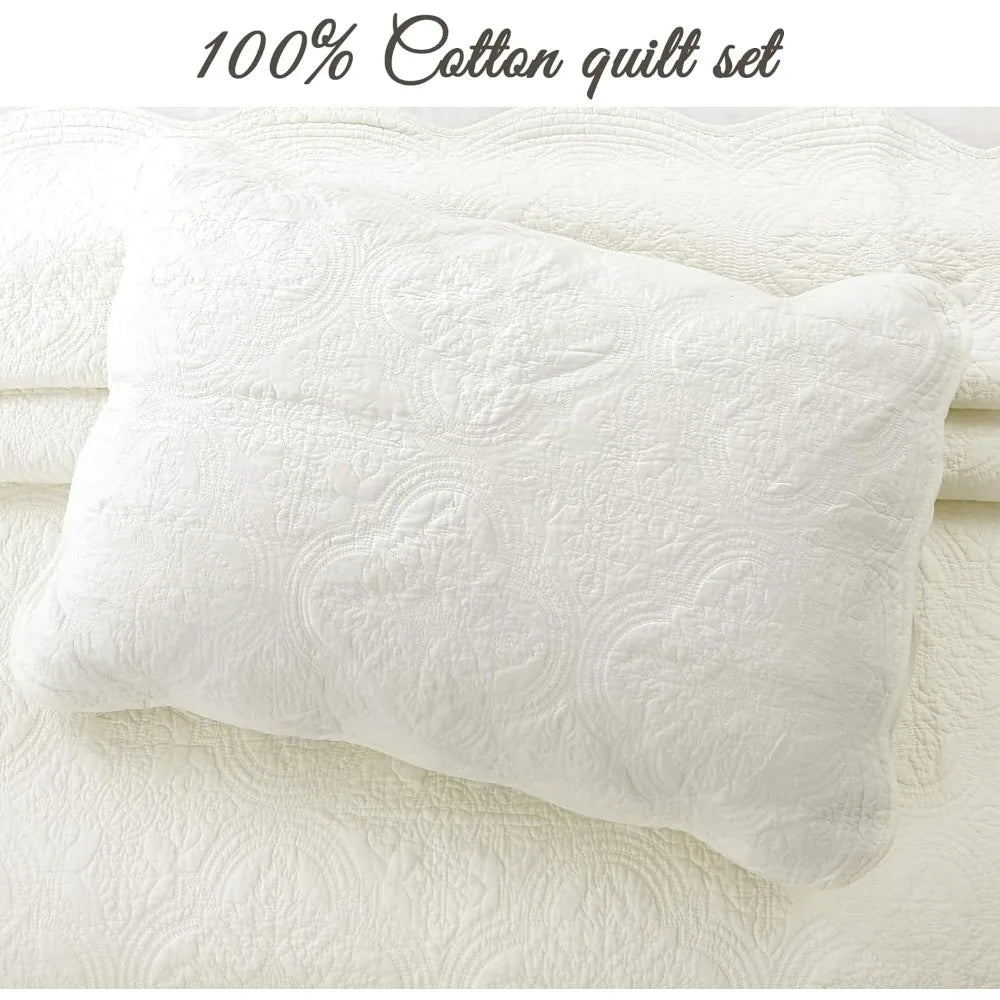 100 Percent Cotton Matelasse Embossed Bedding Quilt Set Reversible Bedspread