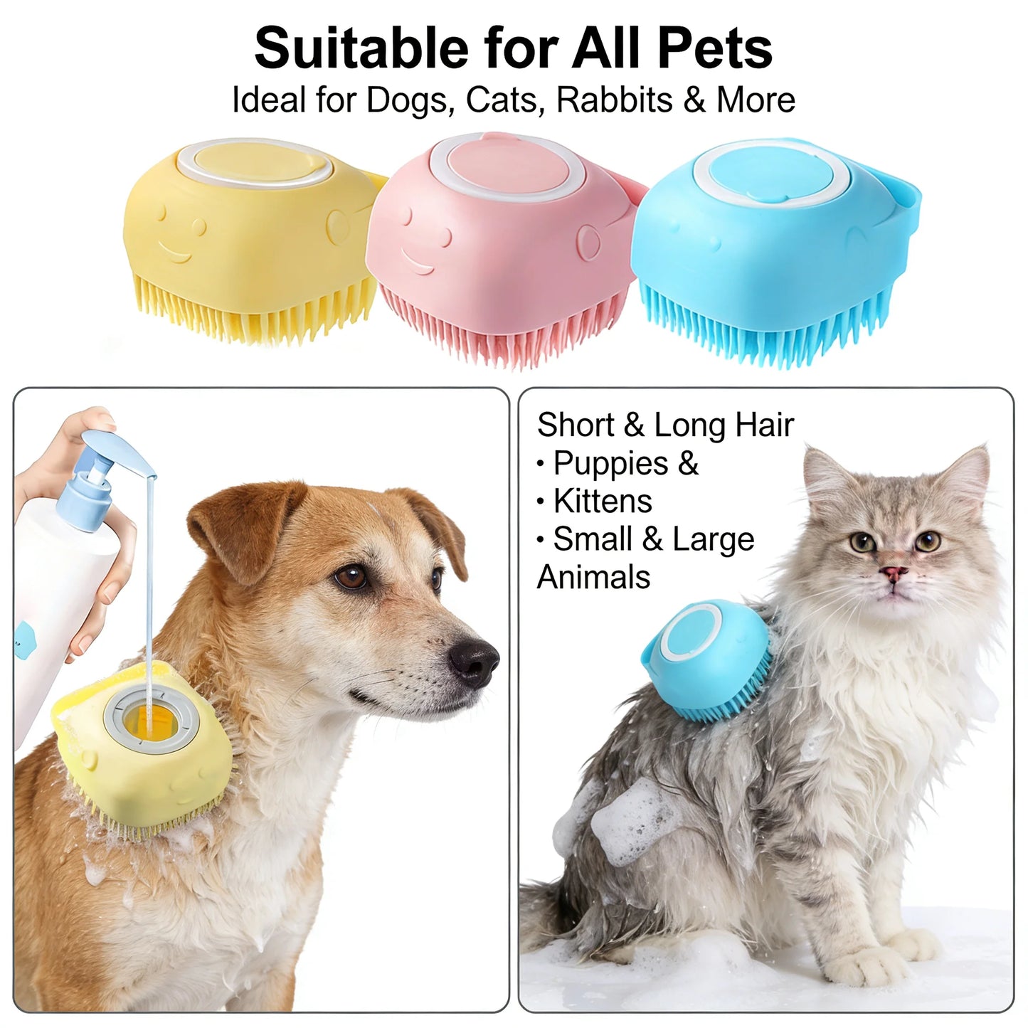 2-In-1 Pet Bath and Massage Brush Silicone Shampoo Storage