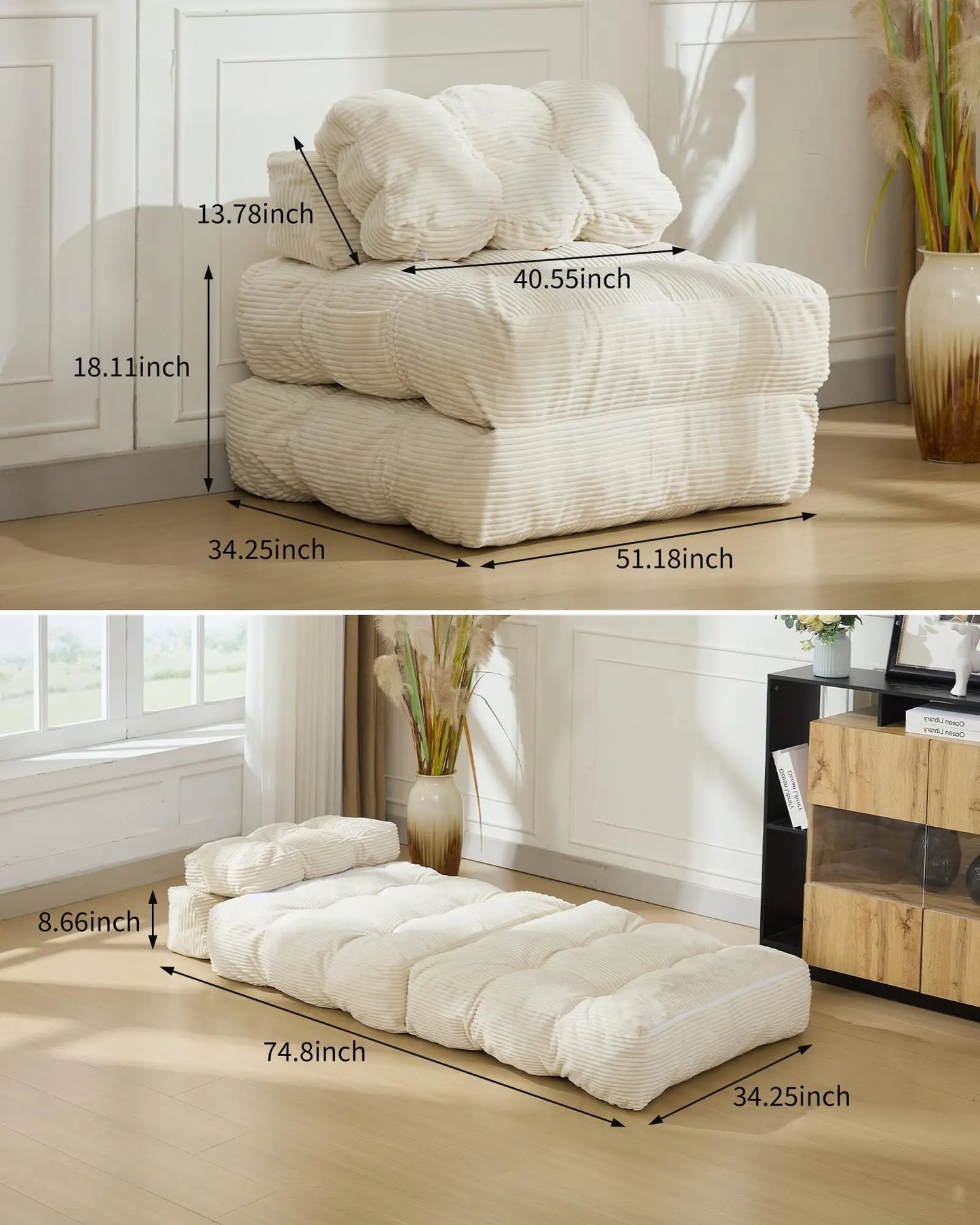 HiMISS Folding Sofa Bed Portable Sleeper With Side Pocket
