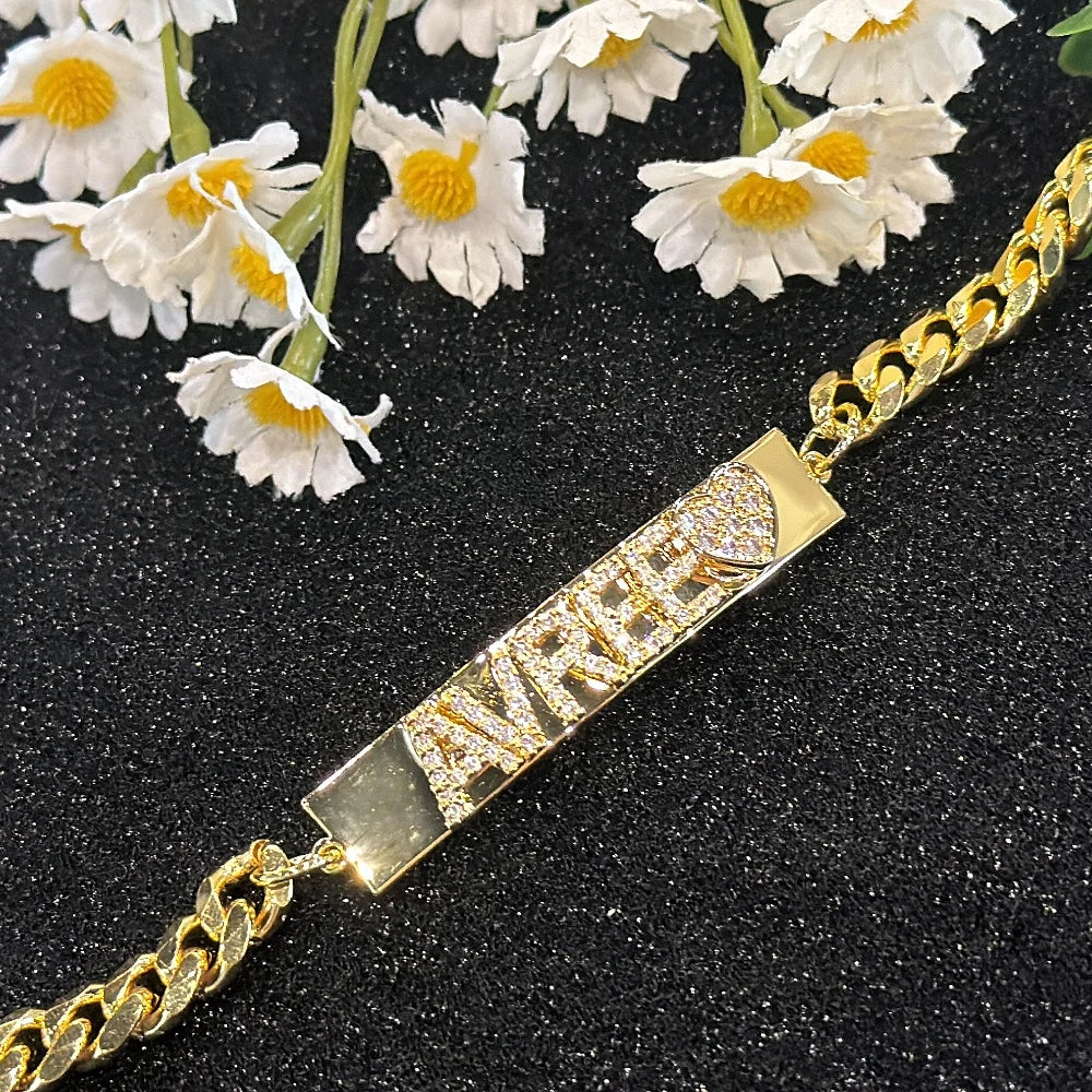 DUOYING Custom 9mm Zircon Letter Bracelet With Cuban Chain