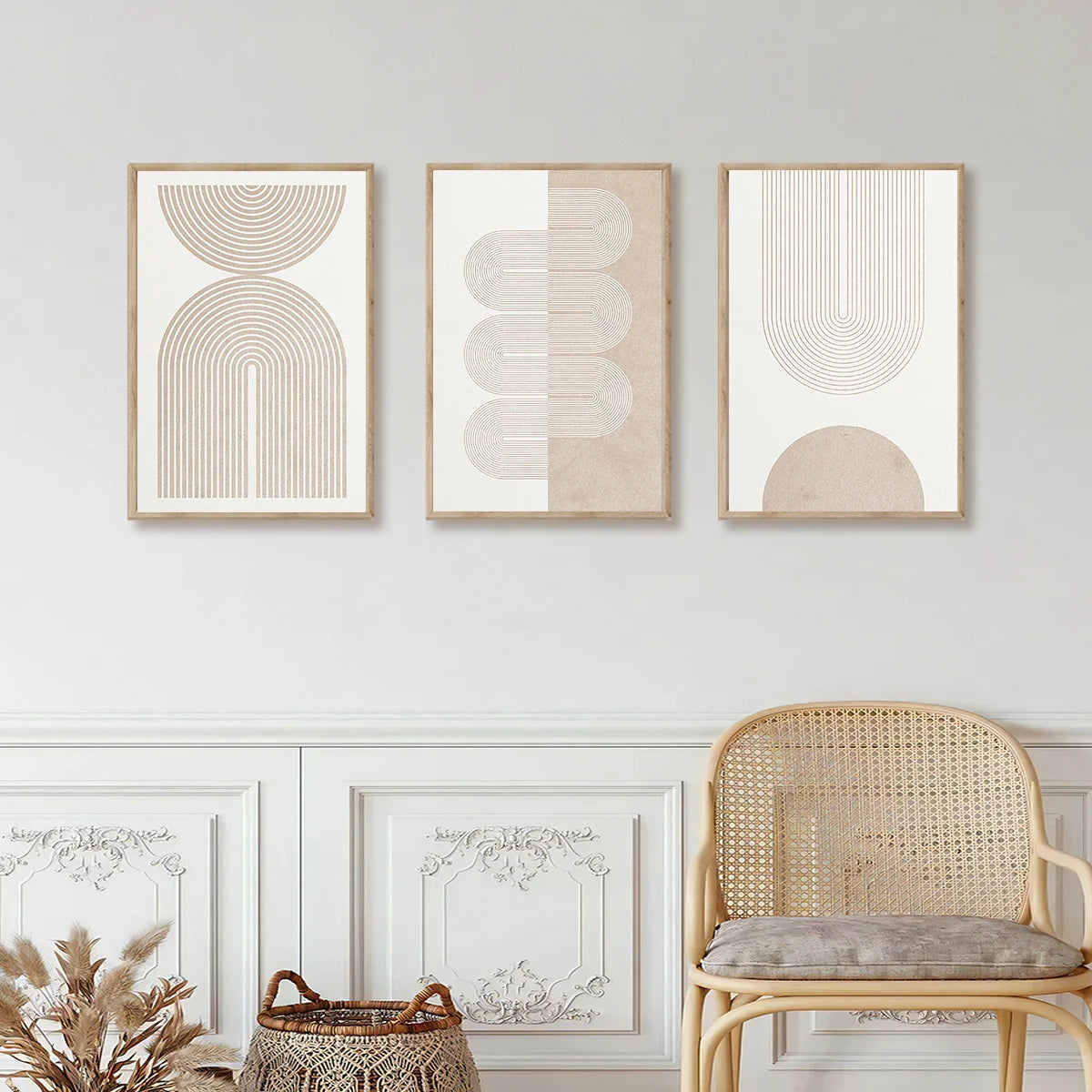 3pcs Modern Geometric Abstract Canvas Prints Poster Neutral Beige Europe Art Style for Living Room Home Decor Art Poster Gifts