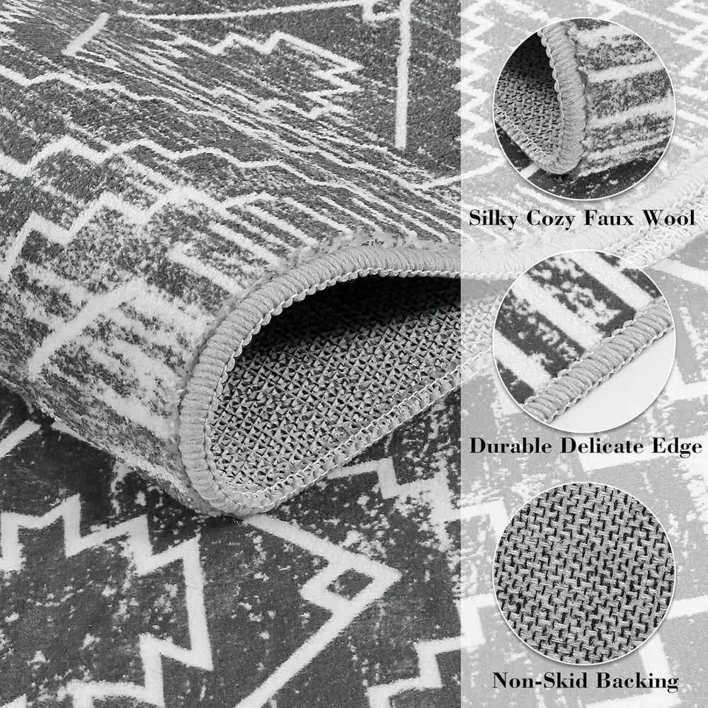 Moroccan Geometric Washable Cotton Rug Non Slip Living Room Mat