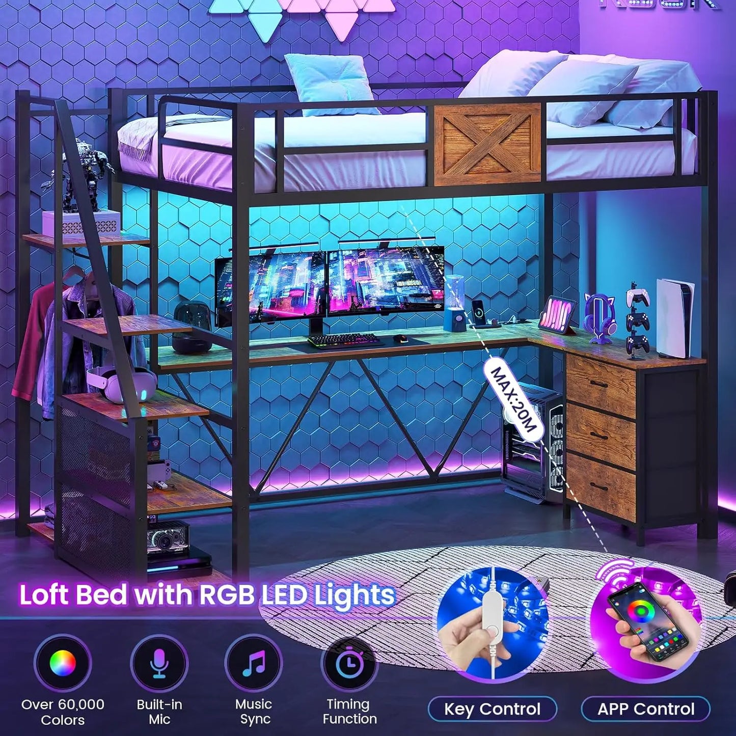 Loft Bed With L Shaped Desk And Wardrobe Metal Frame With Storage Stairs