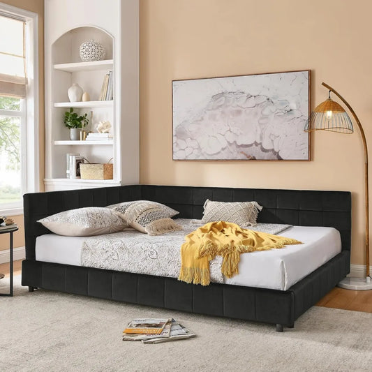DAFIFY Modern Upholstered Corner Daybed LShaped Tufted Backrest Velvet