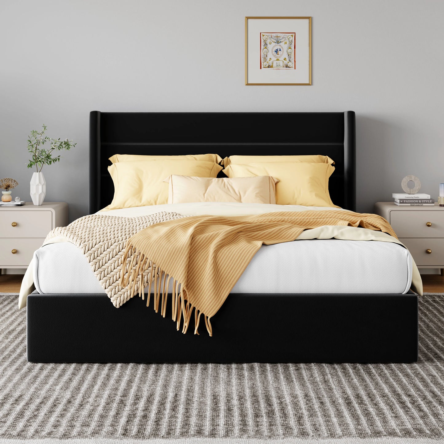 HOOMIC Lift Up Storage Bed With Hydraulic Wingback Headboard