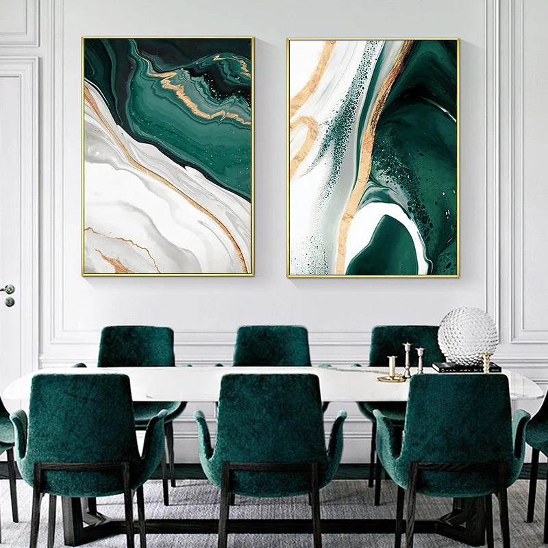Modern Marble Abstract Green Lines Gold Foil Light Luxury Nordic Wall Art Canvas Painting Posters Picture Living Room Home Decor