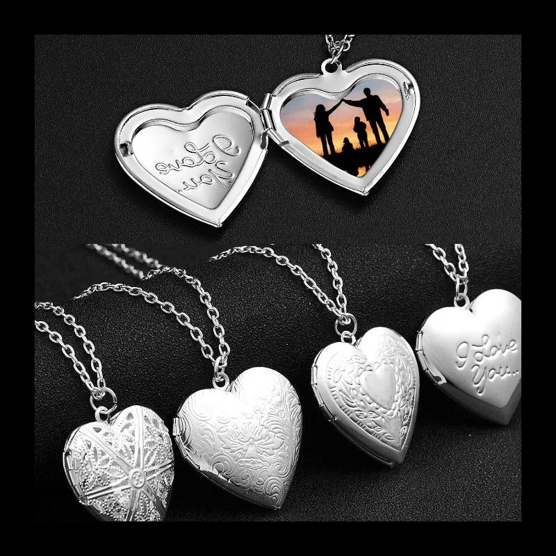 Engraved Love Peach Heart Photo Frame And Pendant Necklace