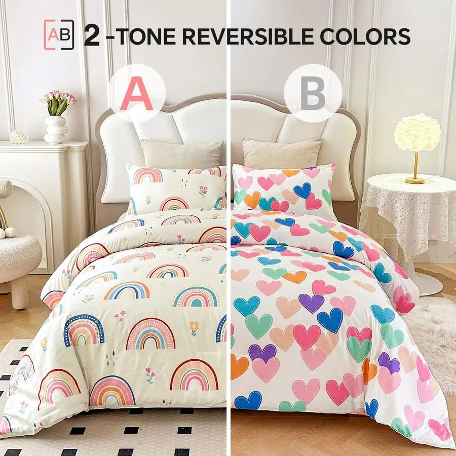 Lightweight Rainbow Comforter Set 3 Piece With 2 Pillow Covers For Girls