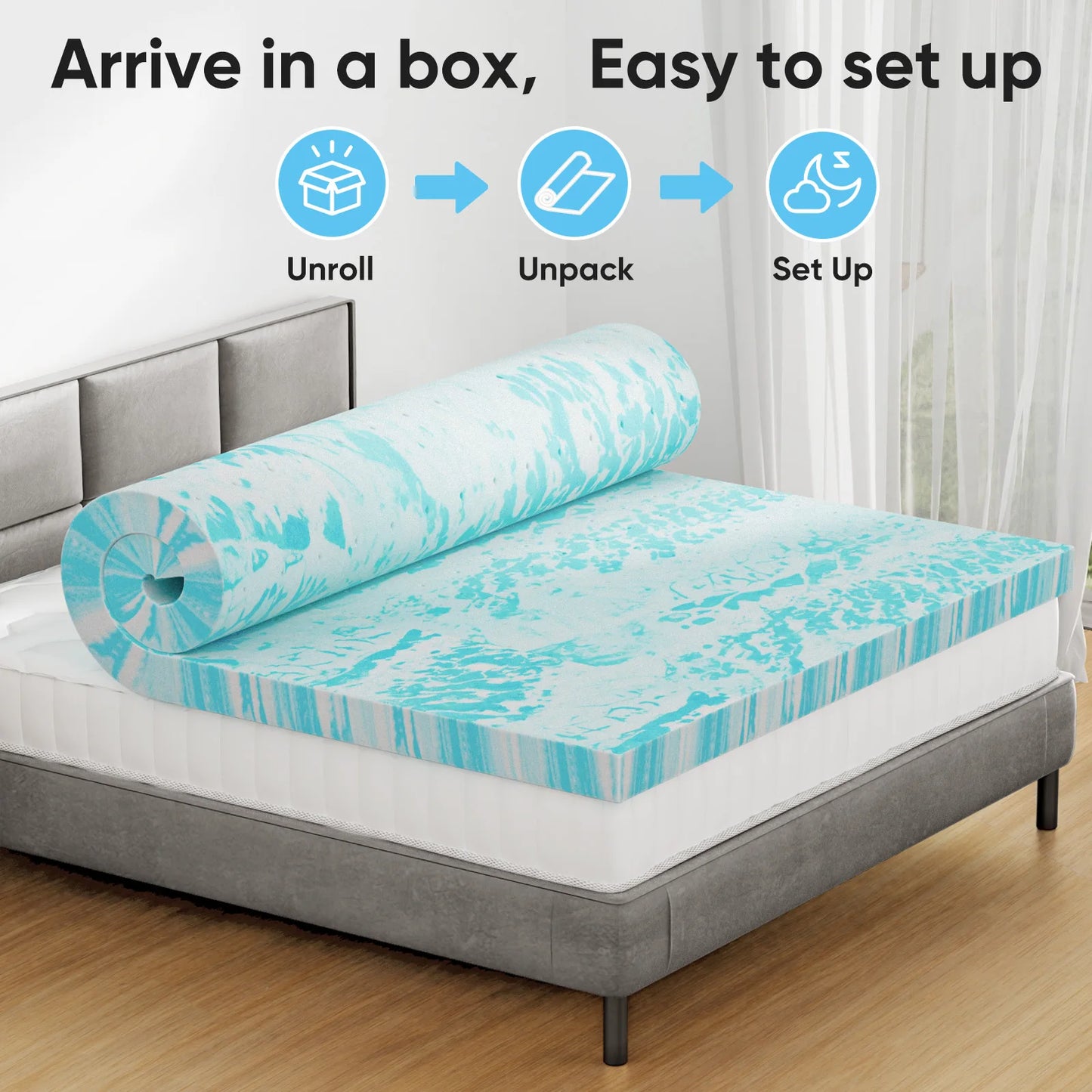 JHK Gel Memory Foam Mattress Topper For Bed Breathable Comfort