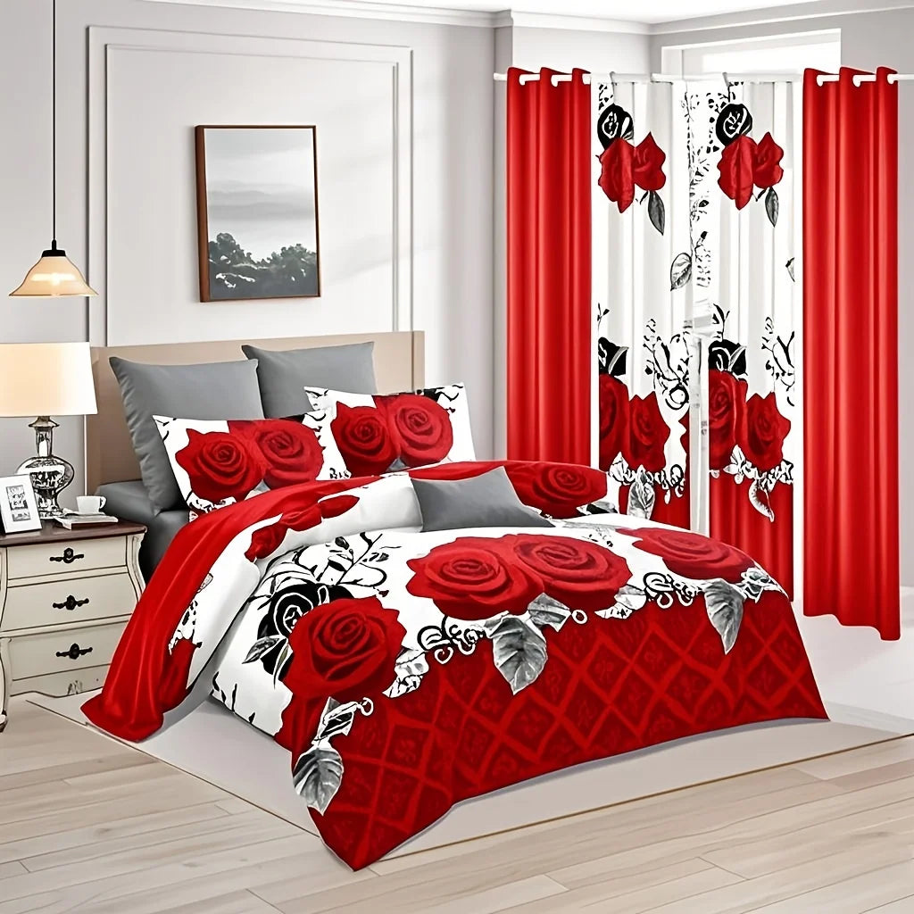 Romantic Luxury Bedding 9Pcs Set With Blackout Curtains