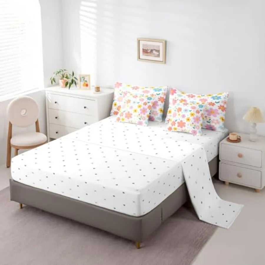 Cute Flower Bedding Set Duvet Cover 4 Piece For Girls