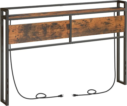 Headboard With Outlets And USB Ports Adjustable Height Storage Shelf