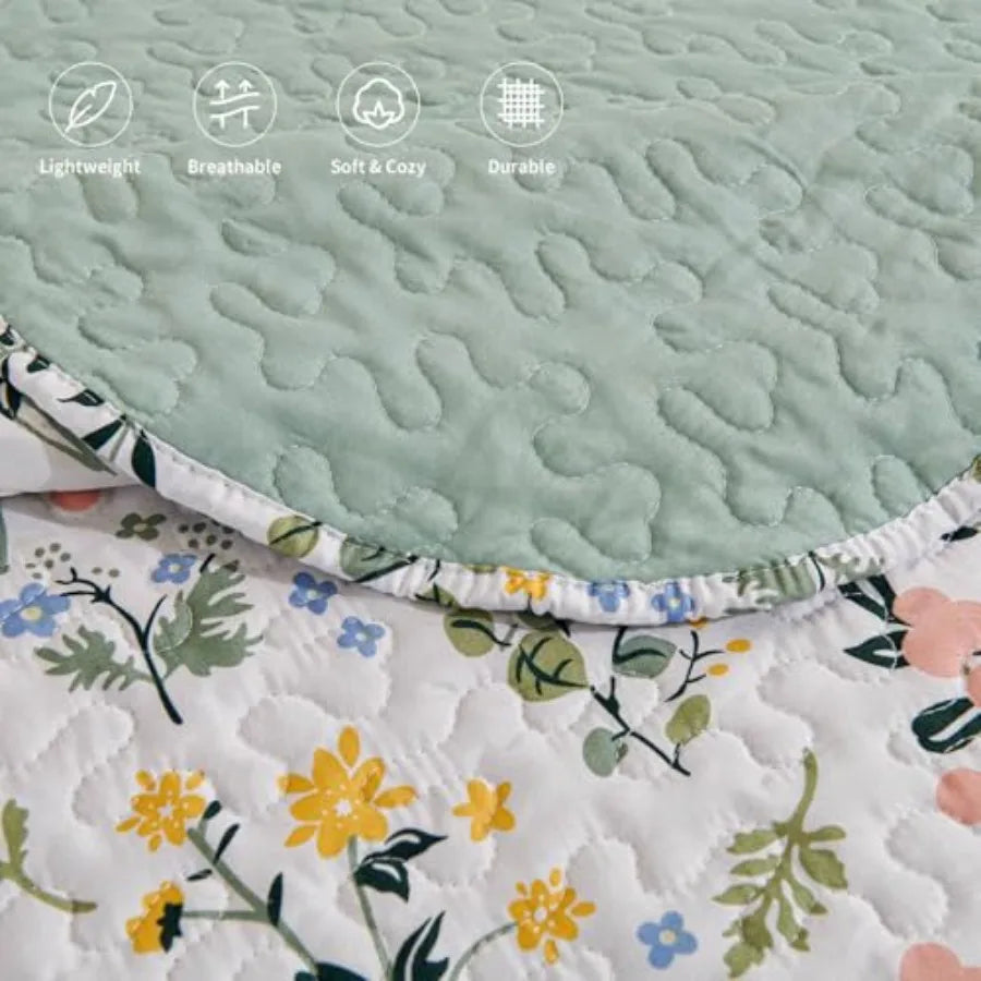 Garden Style Floral Printed 3 Piece Quilt Set Cotton Bedding