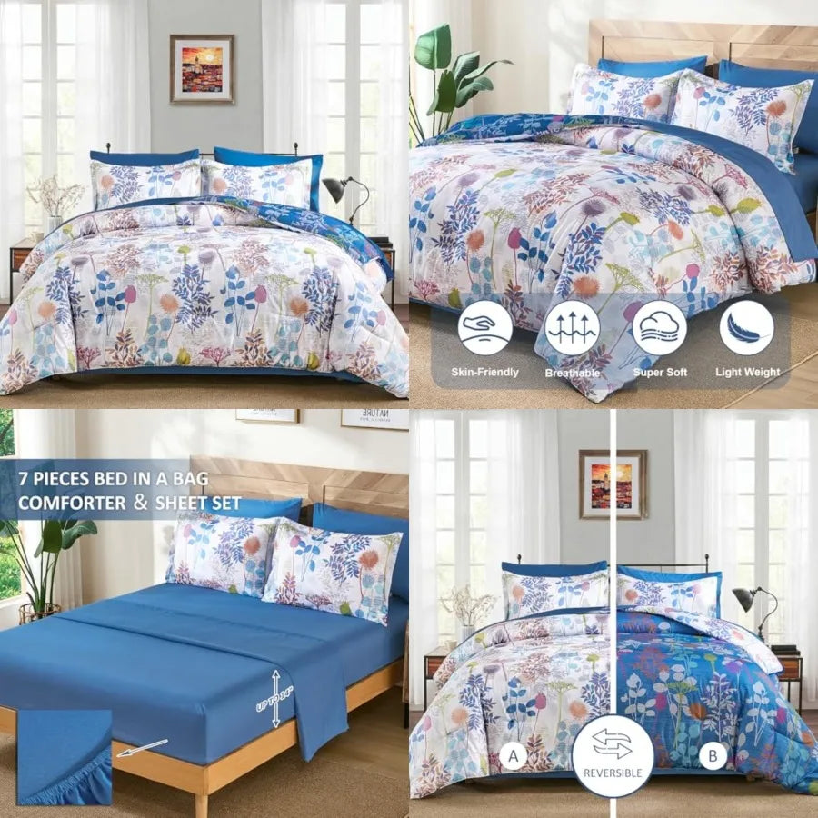 Botanical Bed in a Bag 7-Piece Comforter Set With Sheets