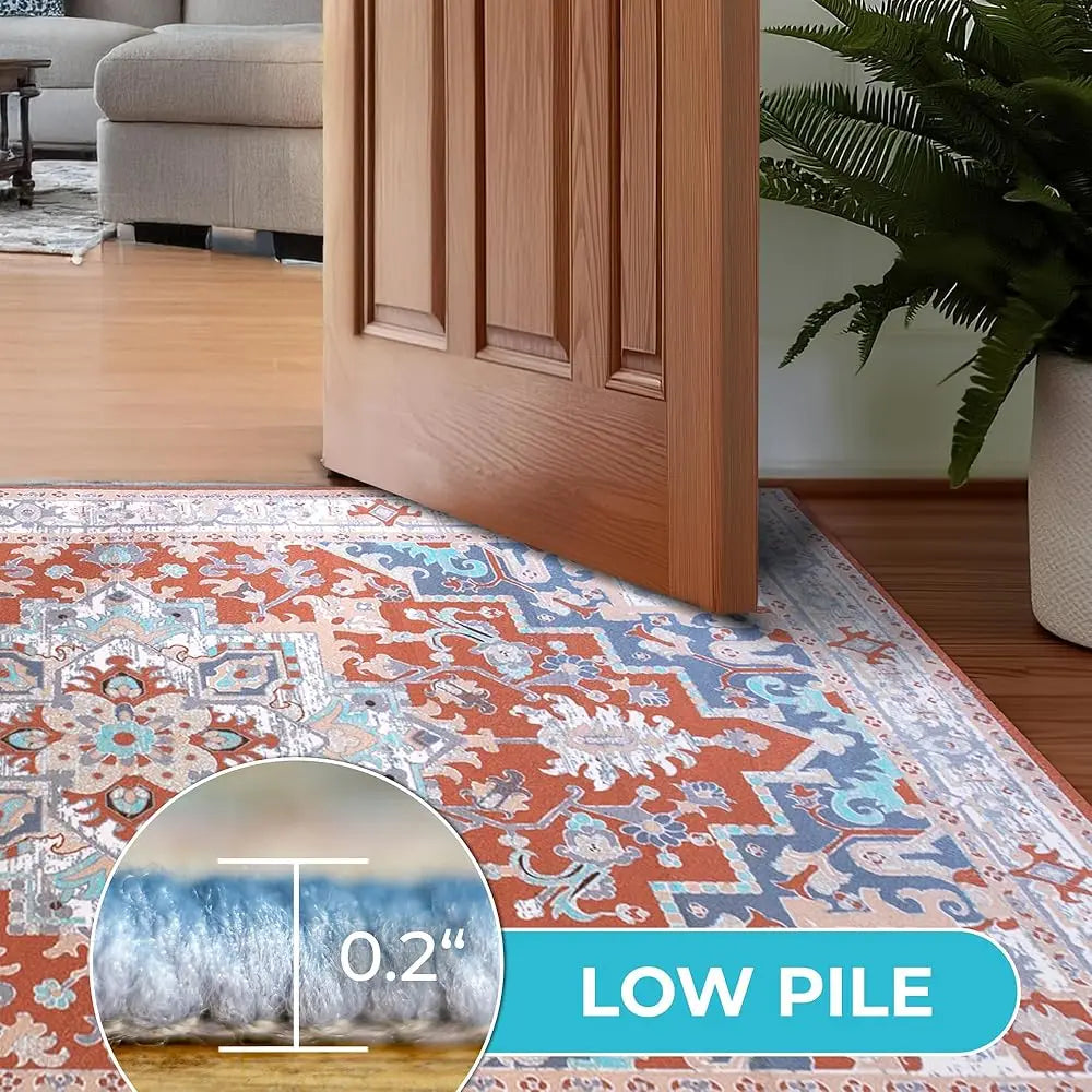 DIXSG Thin Washable Area Rug Boho Non Slip Machine Made Cotton
