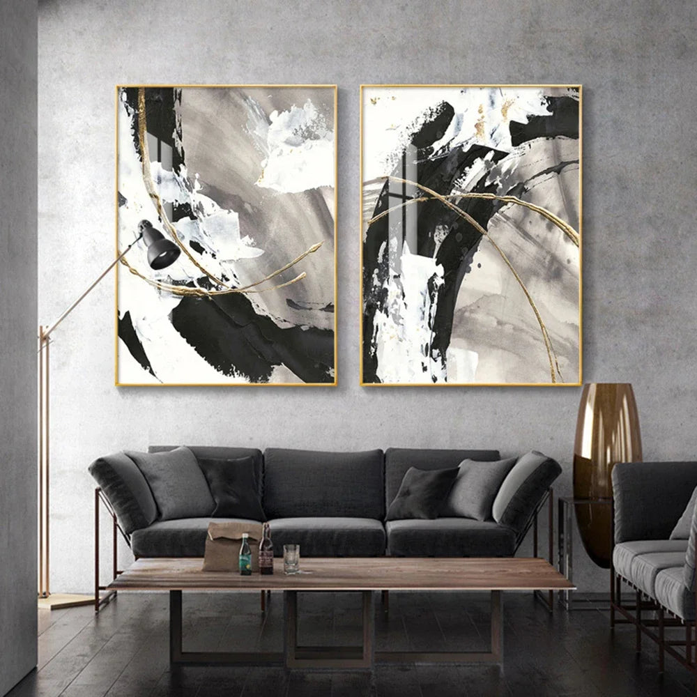 Modern Abstract Wall Art Marble Style Black White Gray HD Canvas Oil Painting Poster Prints Home Bedroom Living Room Decoration