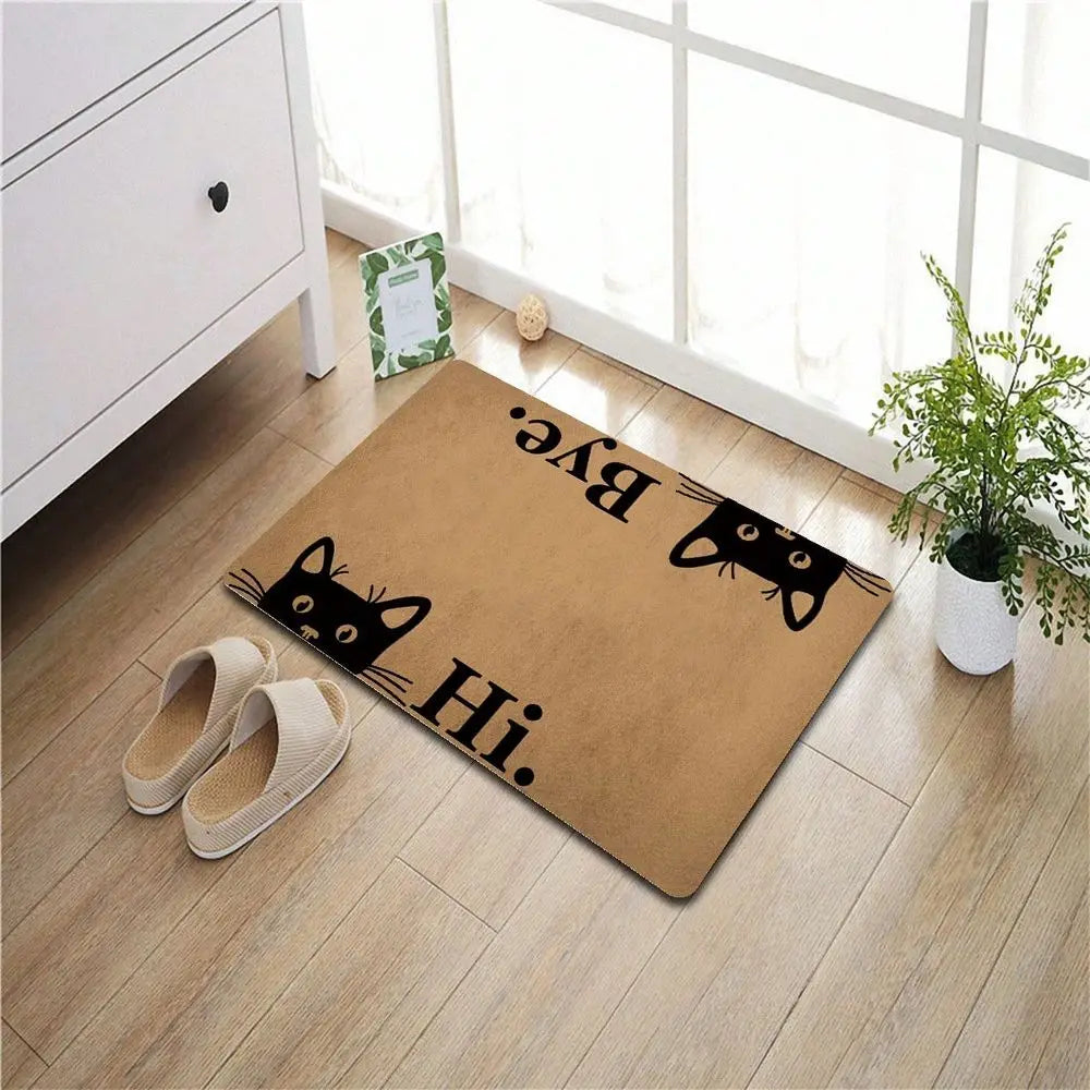 Welcome Doormat Indoor Entrance Decor Cat Monogram Jute Rug