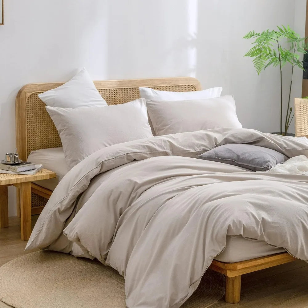 Premium Cotton Linen Duvet Cover Set 3 Piece Bedding